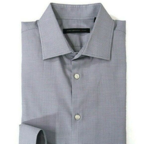 John Varvatos Star USA Mens Size 16 34/35 Gray White Oxford Button Up LS Shirt - Picture 1 of 12